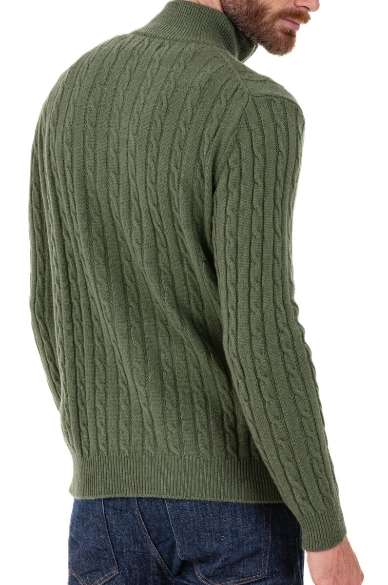 Balldiri 100% Kaschmir Herren Troyer Zopfmuster 4 - fädig - khaki - Balldiri