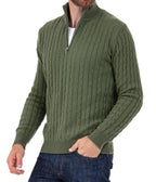 Balldiri 100% Kaschmir Herren Troyer Zopfmuster 4 - fädig - khaki - Balldiri