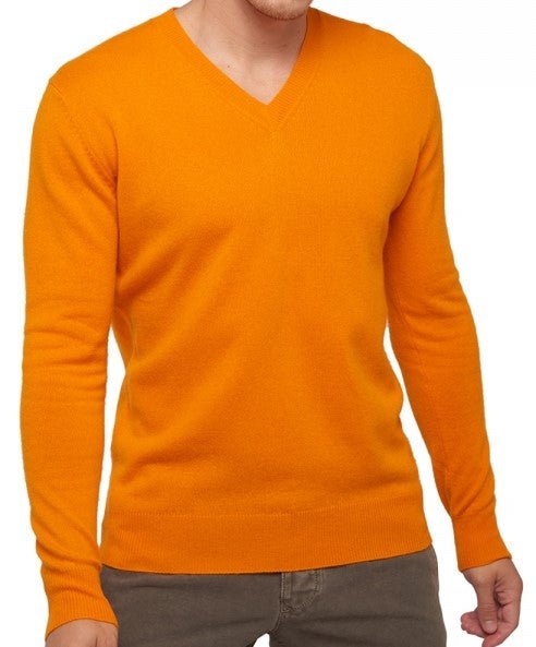 Balldiri 100% Kaschmir Herren V - Pullover 2 - fädig - Orange - Balldiri