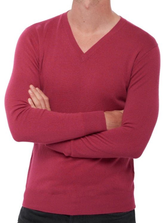 Balldiri 100% Kaschmir Herren V - Pullover 2 - fädig - bordeaux - Balldiri
