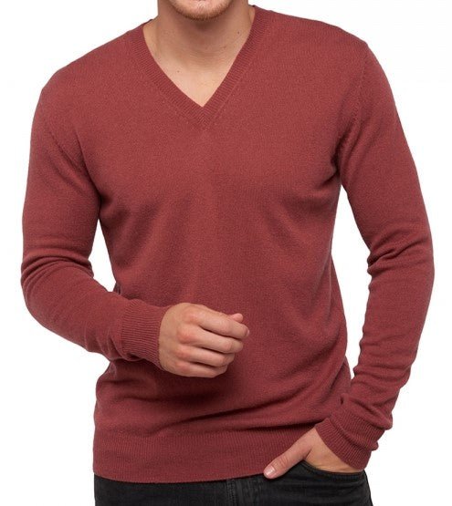 Balldiri 100% Kaschmir Herren V - Pullover 2 - fädig - rosenholz - Balldiri