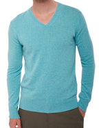 Balldiri 100% Kaschmir Herren V - Pullover 2 - fädig - türkis meliert - Balldiri