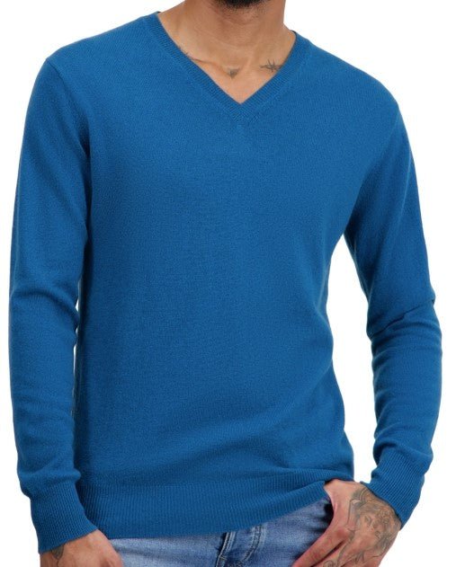 Balldiri 100% Kaschmir Herren V - Pullover 2 - fädig - manor blue - Balldiri