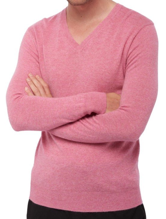 Balldiri 100% Kaschmir Herren V - Pullover 2 - fädig - Rosa - Balldiri
