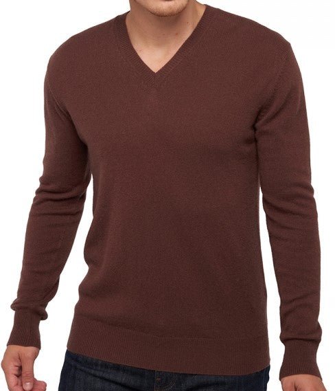 Balldiri 100% Kaschmir Herren V - Pullover 2 - fädig - schokobraun - Balldiri