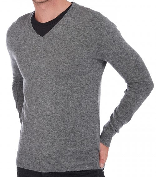 Balldiri 100% Kaschmir Herren V - Pullover 2 - fädig - Grau - Balldiri