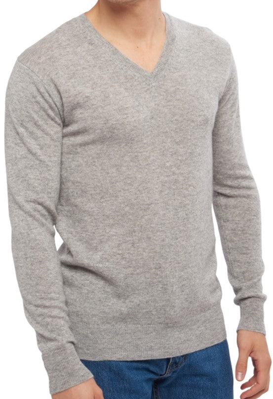 Balldiri 100% Kaschmir Herren V - Pullover 2 - fädig - hellgrau - Balldiri