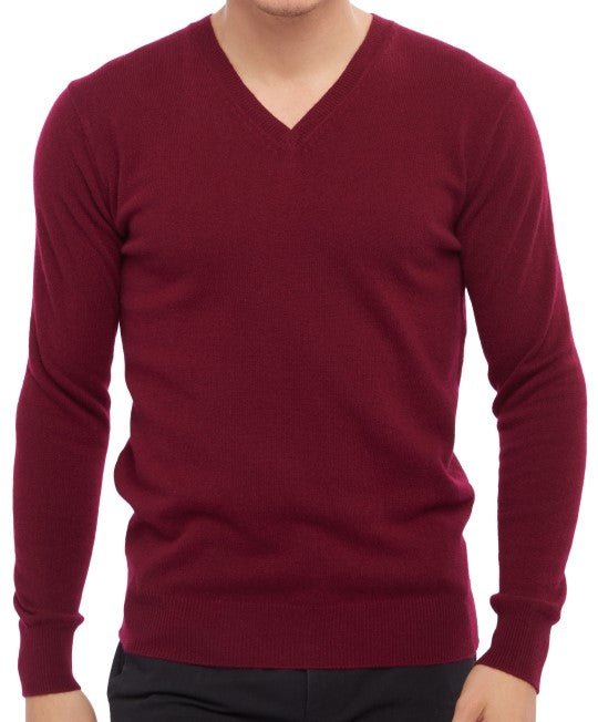 Balldiri 100% Kaschmir Herren V - Pullover 2 - fädig - weinrot - Balldiri