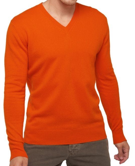 Balldiri 100% Kaschmir Herren V - Pullover 2 - fädig - dunkelorange - Balldiri