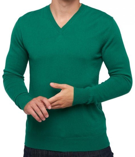 Balldiri 100% Kaschmir Herren V - Pullover 2 - fädig - englischgrün - Balldiri