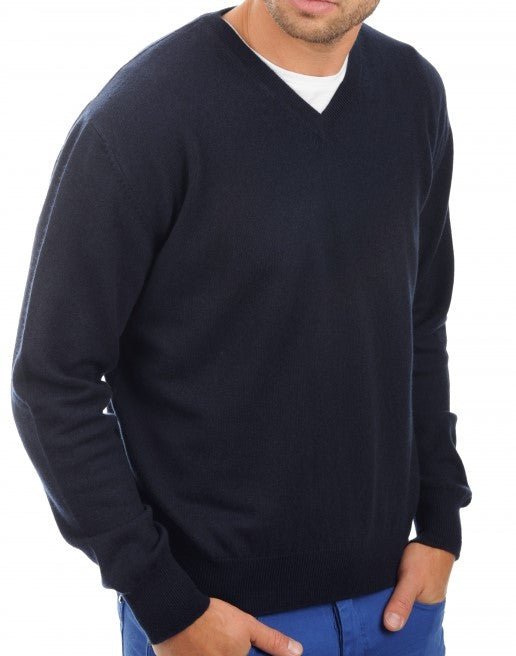 Balldiri 100% Kaschmir Herren V - Pullover 2 - fädig - Hochwertiger Kaschmir Herren Pullover - nachtblau - Balldiri