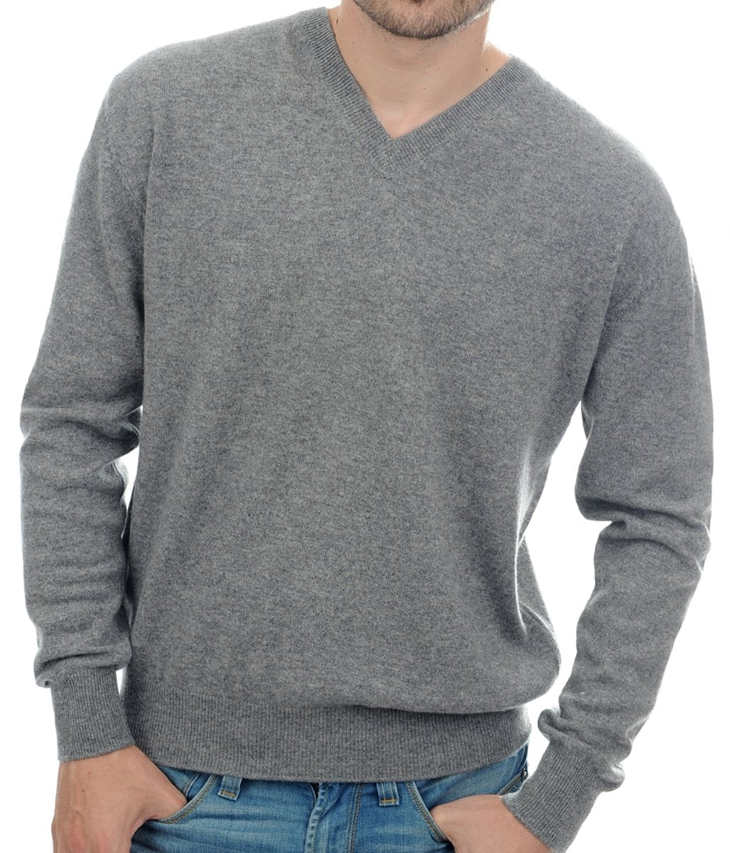 Balldiri 100% Kaschmir Herren V - Pullover 2 - fädig - Hochwertiger Kaschmir Herren Pullover - Grau - Balldiri