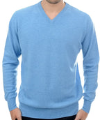 Balldiri 100% Kaschmir Herren V - Pullover 2 - fädig - Hochwertiger Kaschmir Herren Pullover - azurblau meliert - Balldiri
