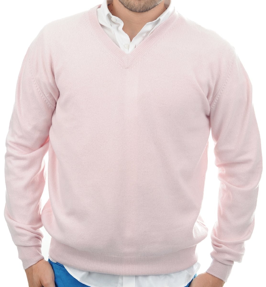Balldiri 100% Kaschmir Herren V - Pullover 2 - fädig - Hochwertiger Kaschmir Herren Pullover - zartrosa - Balldiri