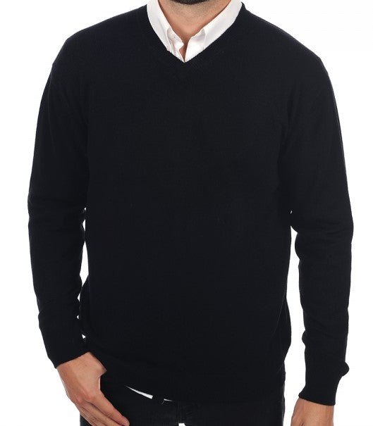 Balldiri 100% Kaschmir Herren V - Pullover 2 - fädig - Hochwertiger Kaschmir Herren Pullover - Schwarz - Balldiri