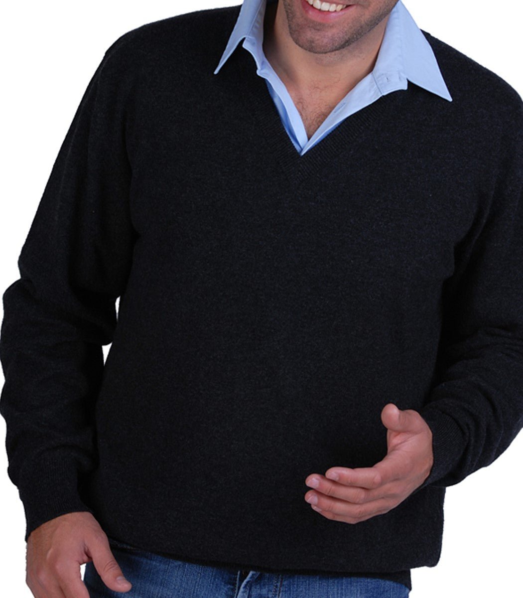 Balldiri 100% Kaschmir Herren V - Pullover 2 - fädig - Hochwertiger Kaschmir Herren Pullover - anthrazit meliert - Balldiri