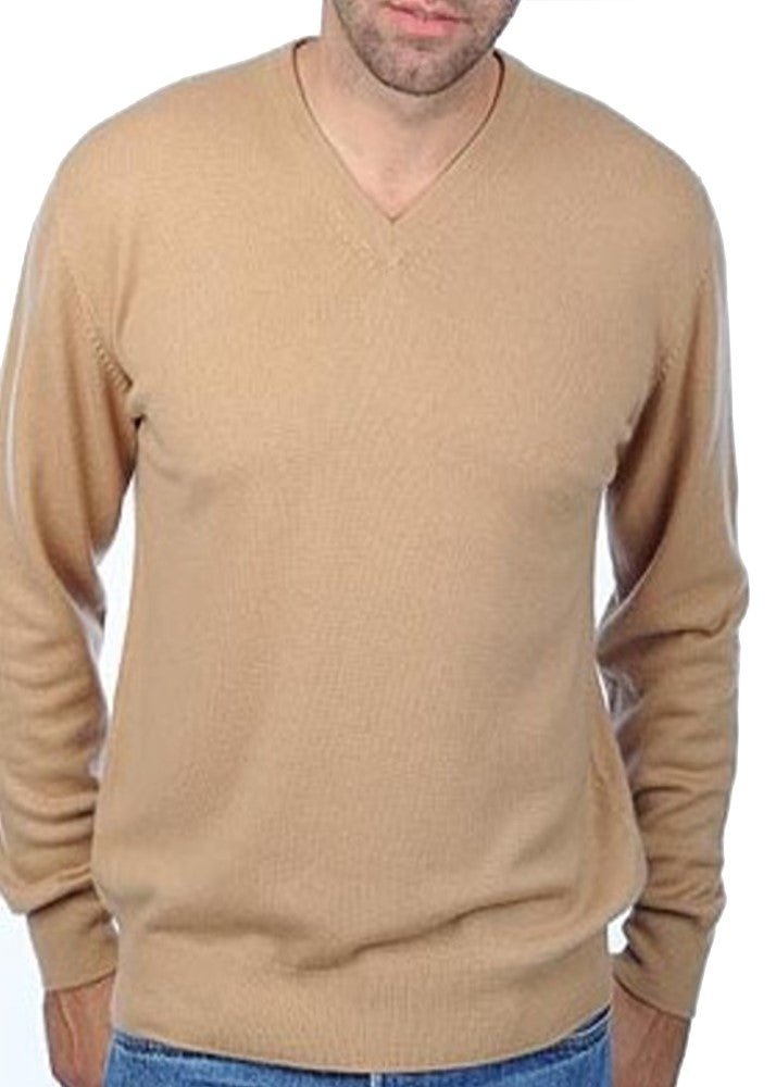 Balldiri 100% Kaschmir Herren V - Pullover 2 - fädig - Hochwertiger Kaschmir Herren Pullover - camel - Balldiri