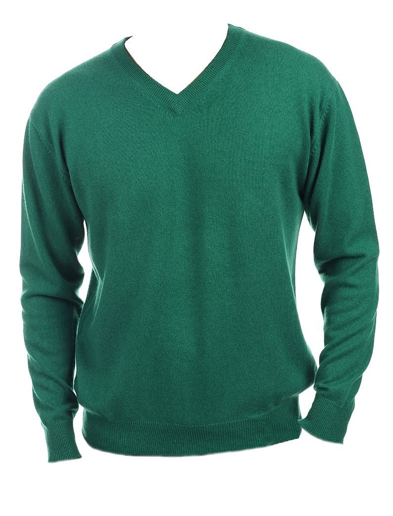 Balldiri 100% Kaschmir Herren V - Pullover 2 - fädig - Hochwertiger Kaschmir Herren Pullover - englischgrün - Balldiri