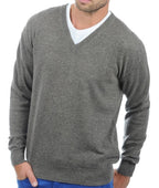 Balldiri 100% Kaschmir Herren V - Pullover 2 - fädig - Hochwertiger Kaschmir Herren Pullover - graubraun meliert - Balldiri
