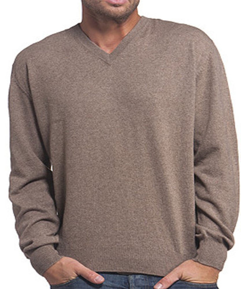 Balldiri 100% Kaschmir Herren V - Pullover 2 - fädig - Hochwertiger Kaschmir Herren Pullover - naturbraun meliert - Balldiri