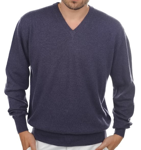 Balldiri 100% Kaschmir Herren V - Pullover 2 - fädig - Hochwertiger Kaschmir Herren Pullover - brombeere - Balldiri