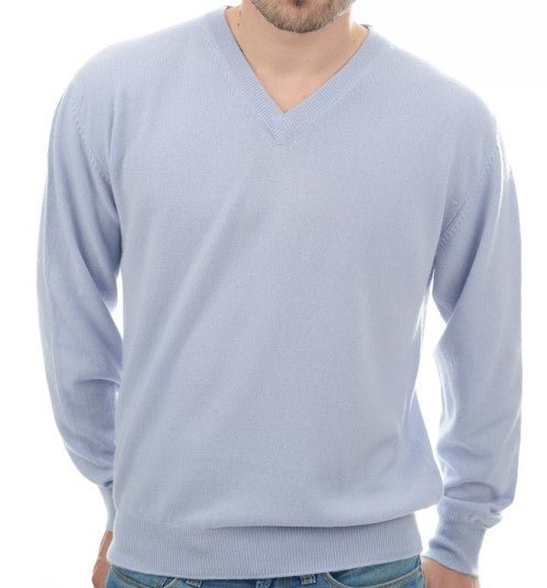 Balldiri 100% Kaschmir Herren V - Pullover 2 - fädig - Hochwertiger Kaschmir Herren Pullover - himmelblau - Balldiri