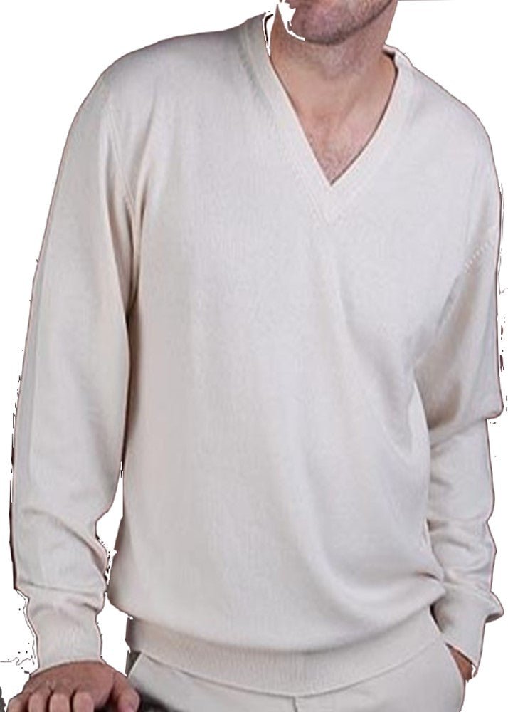 Balldiri 100% Kaschmir Herren V - Pullover 2 - fädig - Hochwertiger Kaschmir Herren Pullover - ecru - Balldiri