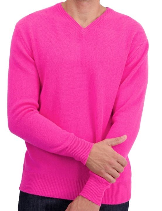 Balldiri 100% Kaschmir Herren V - Pullover 4 - fädig - neon rosa - Balldiri