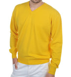 Balldiri 100% Kaschmir Herren V - Pullover 4 - fädig - gelb - Balldiri