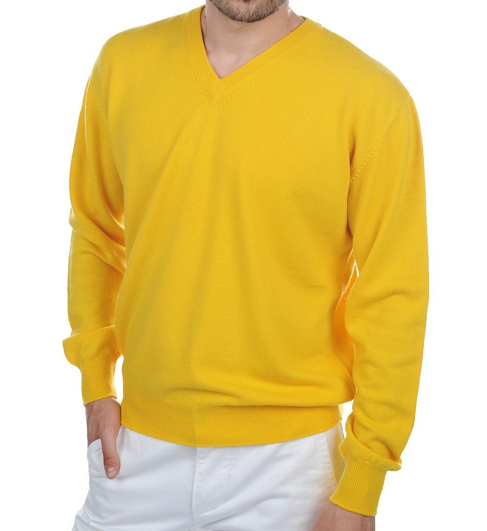 Balldiri 100% Kaschmir Herren V - Pullover 4 - fädig - gelb - Balldiri
