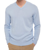 Balldiri 100% Kaschmir Herren V - Pullover 4 - fädig - himmelblau - Balldiri