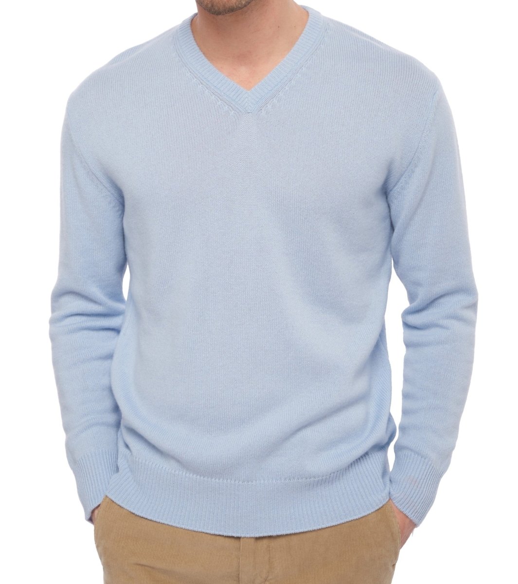 Balldiri 100% Kaschmir Herren V - Pullover 4 - fädig - himmelblau - Balldiri