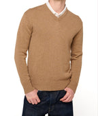 Balldiri 100% Kaschmir Herren V - Pullover 4 - fädig - camel meliert - Balldiri
