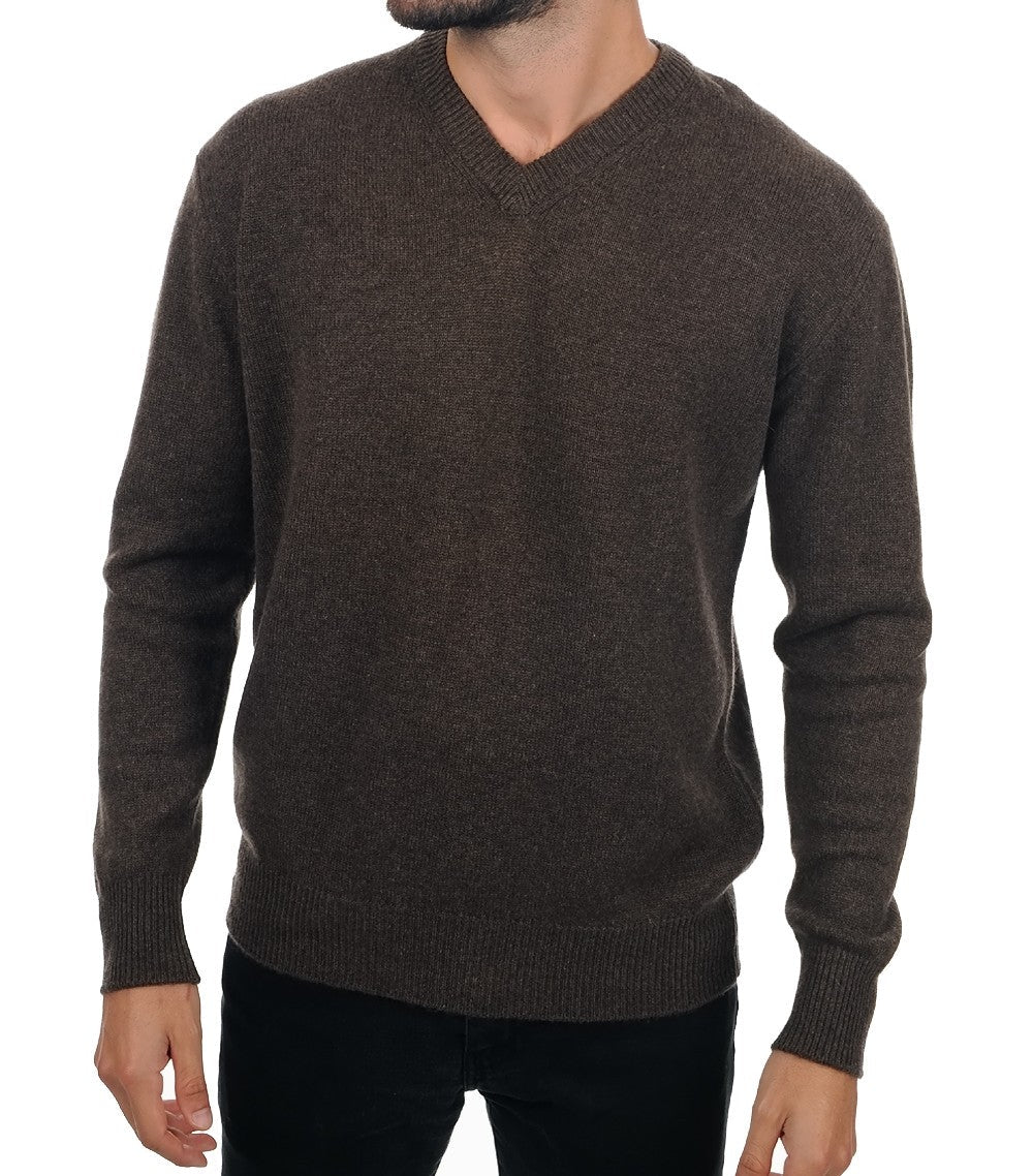 Balldiri 100% Kaschmir Herren V - Pullover 4 - fädig - braun meliert - Balldiri