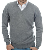 Balldiri 100% Kaschmir Herren V - Pullover 4 - fädig - grau meliert - Balldiri