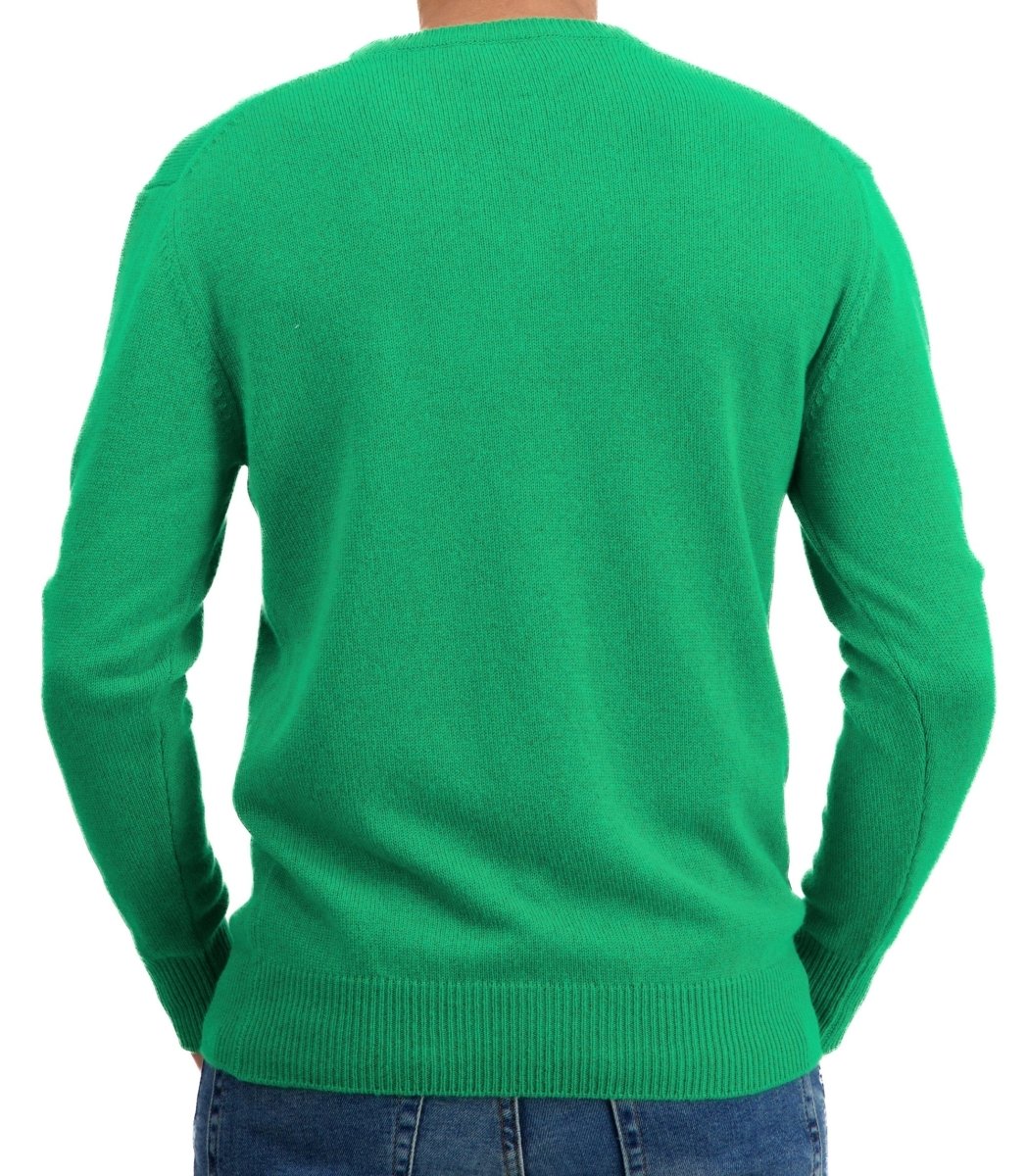 Balldiri 100% Kaschmir Herren V - Pullover 4 - fädig - grasgrün - Balldiri