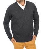 Balldiri 100% Kaschmir Herren V - Pullover 4 - fädig - anthrazit meliert - Balldiri