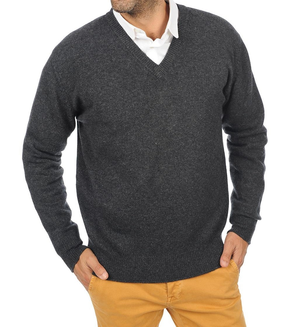 Balldiri 100% Kaschmir Herren V - Pullover 4 - fädig - anthrazit meliert - Balldiri