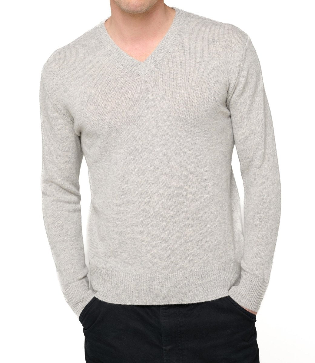 Balldiri 100% Kaschmir Herren V - Pullover 4 - fädig - hellgrau - Balldiri