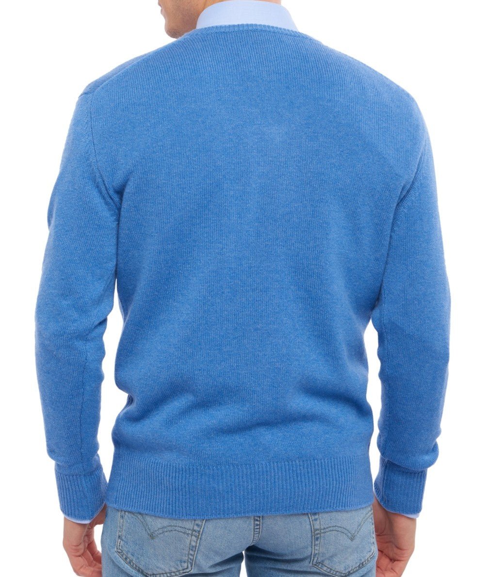 Balldiri 100% Kaschmir Herren V - Pullover 4 - fädig - blau meliert - Balldiri