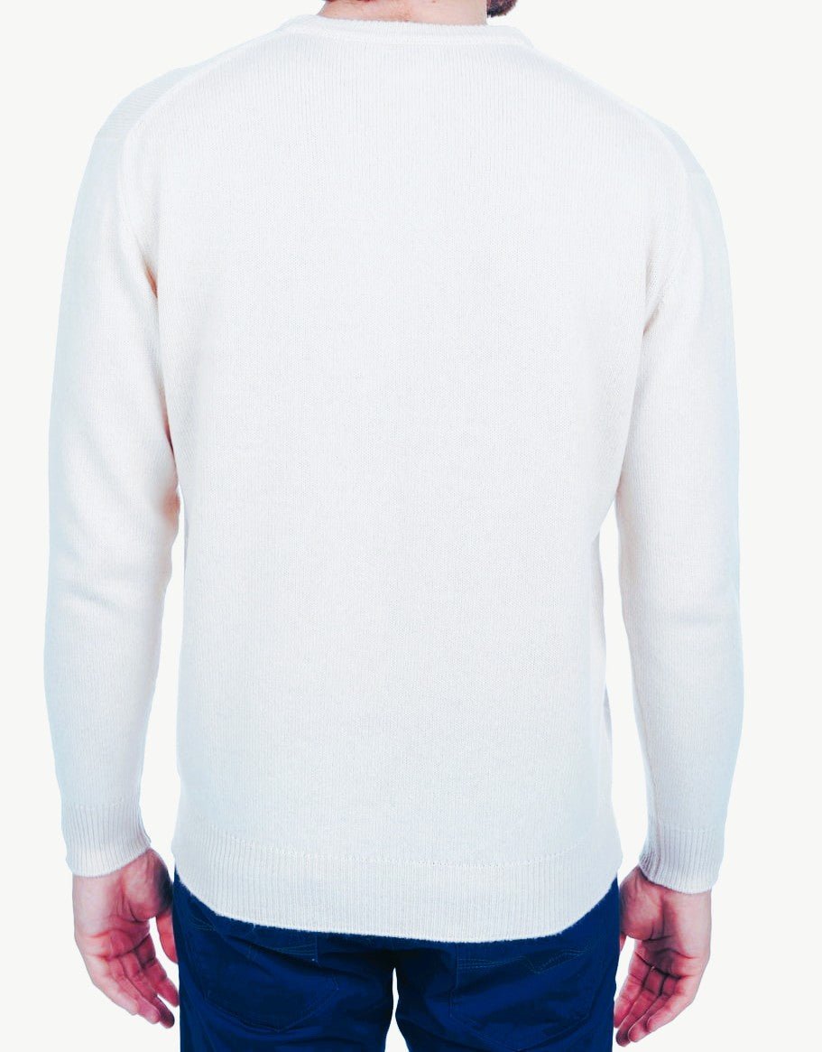 Balldiri 100% Kaschmir Herren V - Pullover 4 - fädig - weiß - Balldiri