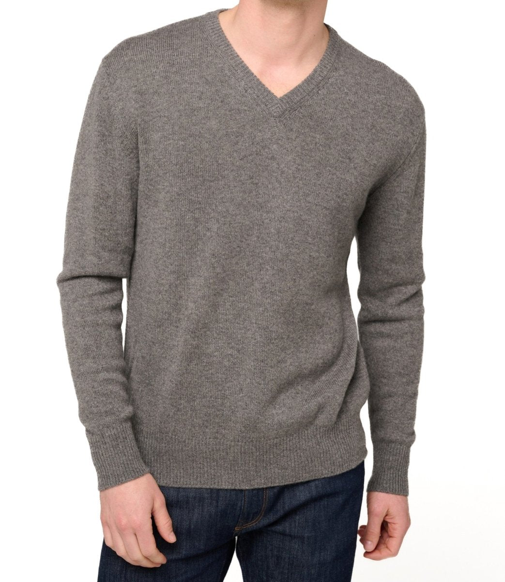 Balldiri 100% Kaschmir Herren V - Pullover 4 - fädig - graubraun meliert - Balldiri