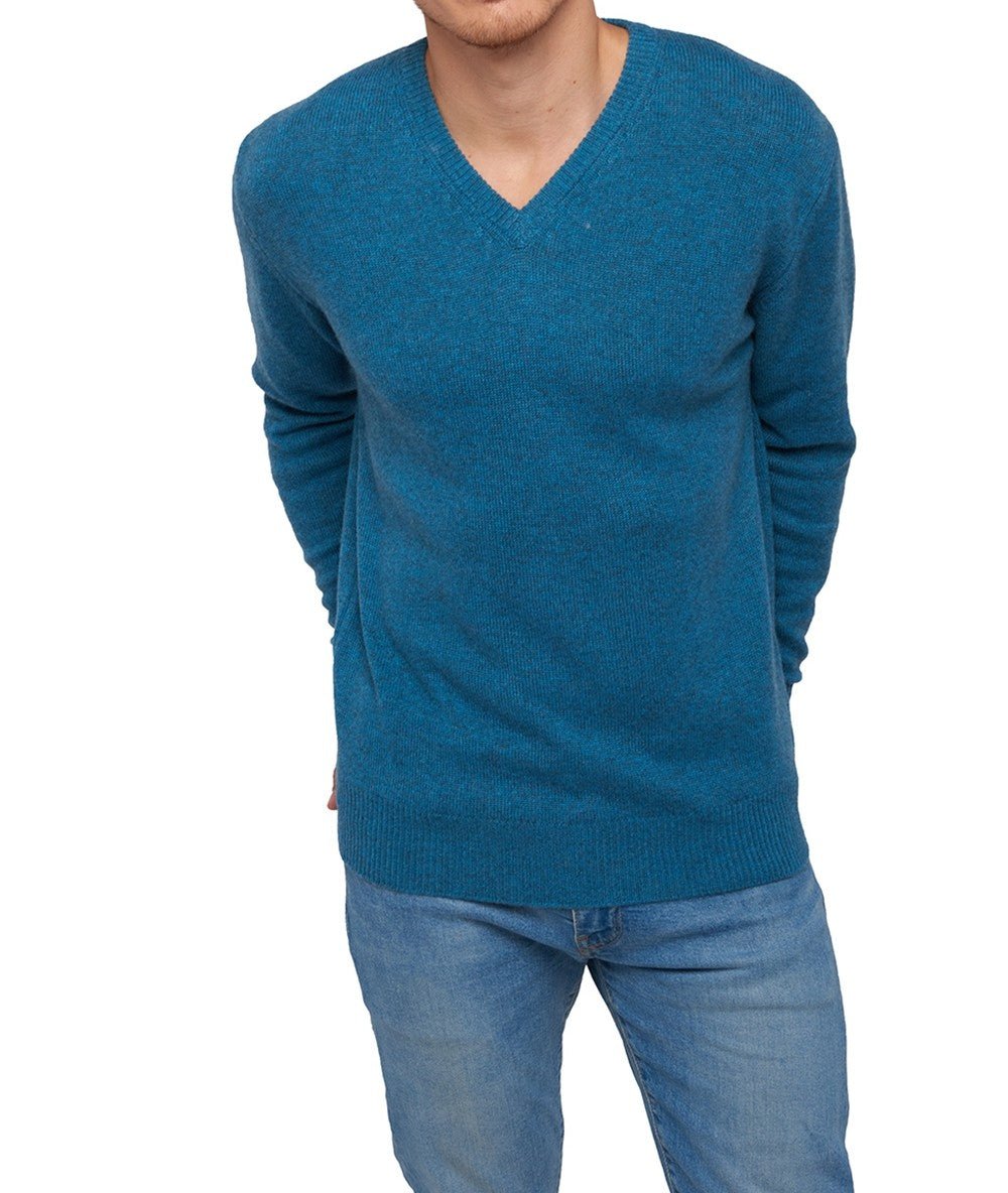 Balldiri 100% Kaschmir Herren V - Pullover 4 - fädig - manor blau - Balldiri