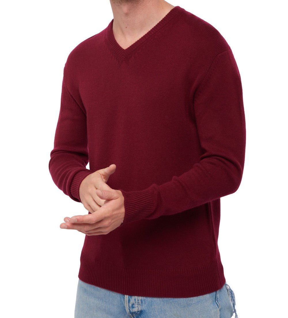 Balldiri 100% Kaschmir Herren V - Pullover 4 - fädig - bordeaux - Balldiri