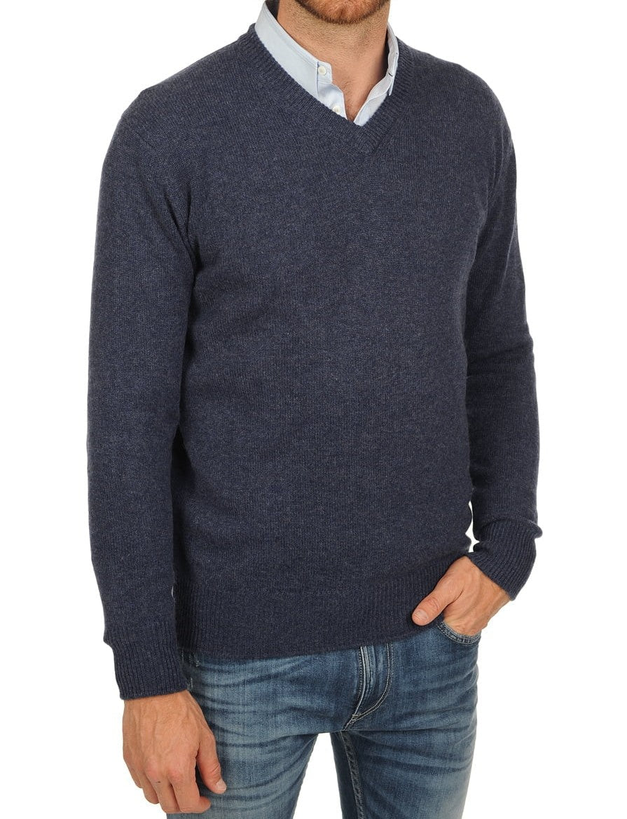 Balldiri 100% Kaschmir Herren V - Pullover 4 - fädig - indigo - Balldiri