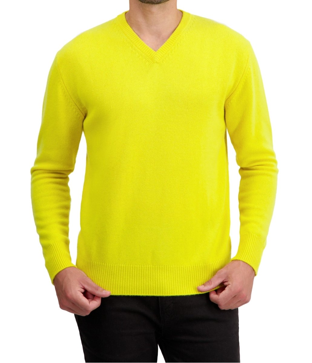 Balldiri 100% Kaschmir Herren V - Pullover 4 - fädig - zitronengelb - Balldiri