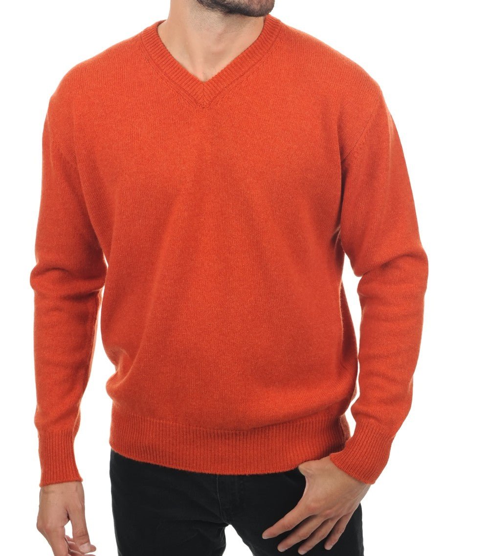 Balldiri 100% Kaschmir Herren V - Pullover 4 - fädig - paprika - Balldiri