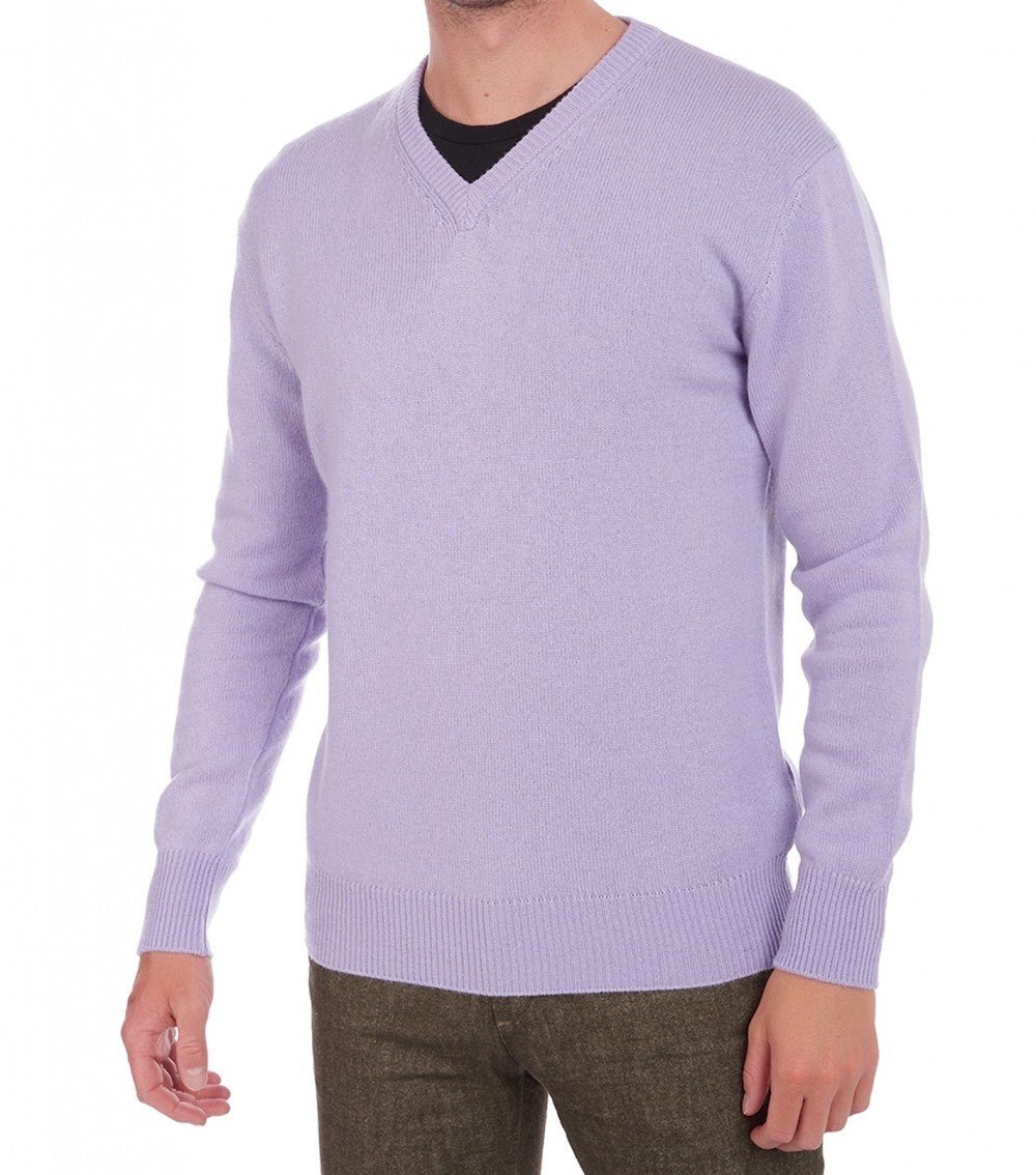 Balldiri 100% Kaschmir Herren V - Pullover 4 - fädig - lavendel - Balldiri