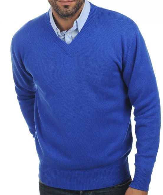 Balldiri 100% Kaschmir Herren V - Pullover 4 - fädig - ultramarin - Balldiri