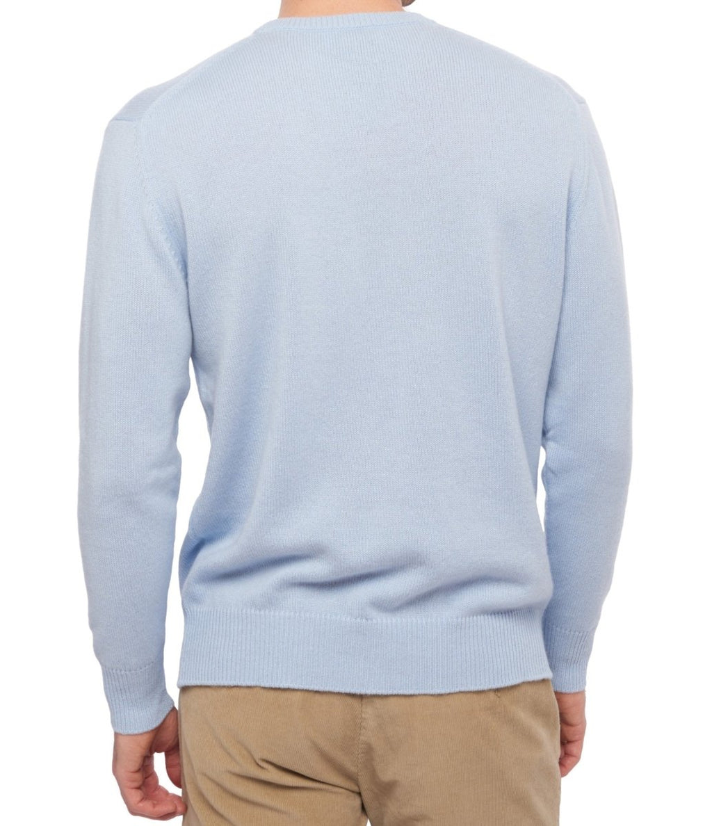 Balldiri 100% Kaschmir Herren V - Pullover 4 - fädig - himmelblau - Balldiri